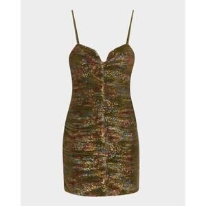 Liv Foster Zahara Pleated Metallic Mini Dress Size 6 Lime Gold Cocktail Party